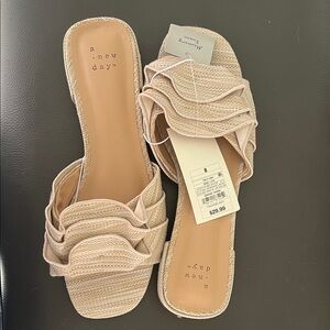 a new day Beige Ruffle Slide Mules